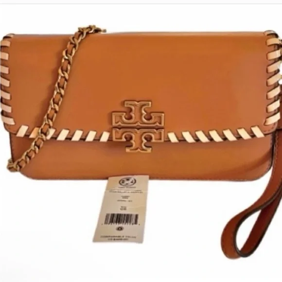 🆕- Tory Burch Britten Leather Crossbody/ Chain Wallet/Wristlet with Whipstitch. - Picture 12 of 14